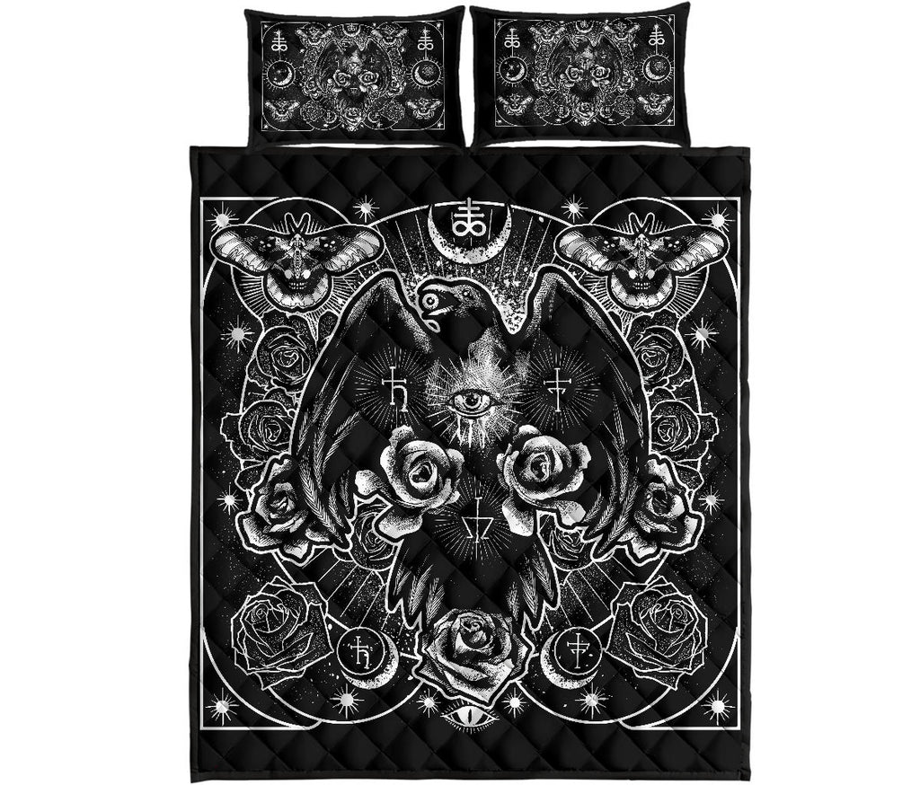 Occult Leviathan Moth Crow Eye Secret Power 3 piece Quilt Set