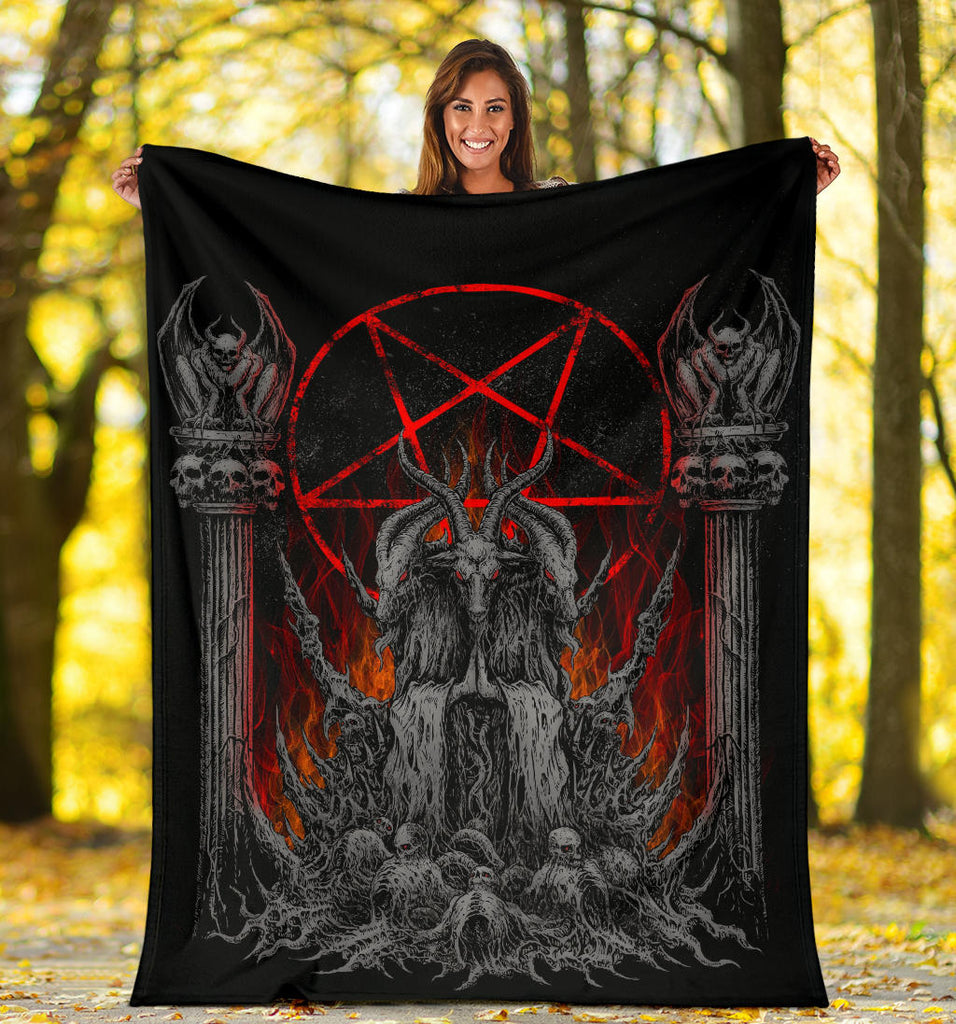 Skull Satanic Goat Satanic Pentagram Flame Winged Demon Original Silver Blanket