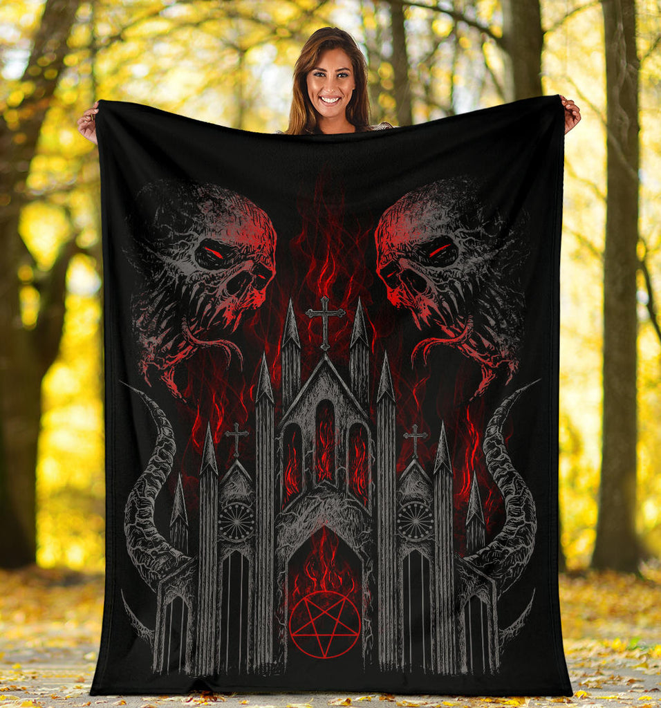 Skull Demon Satanic Pentagram Church Flame Blanket