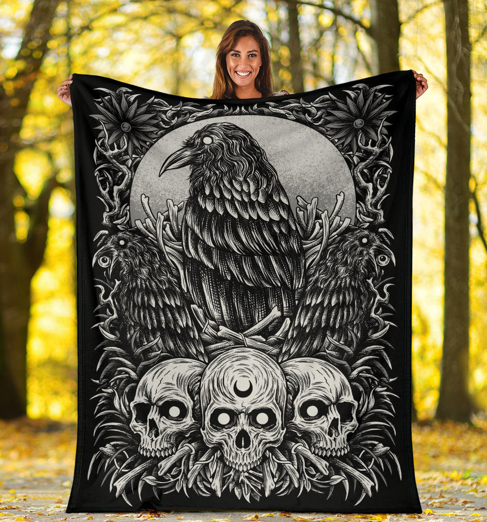 Skull Goth Occult Crow Eye New Dark Version Blanket