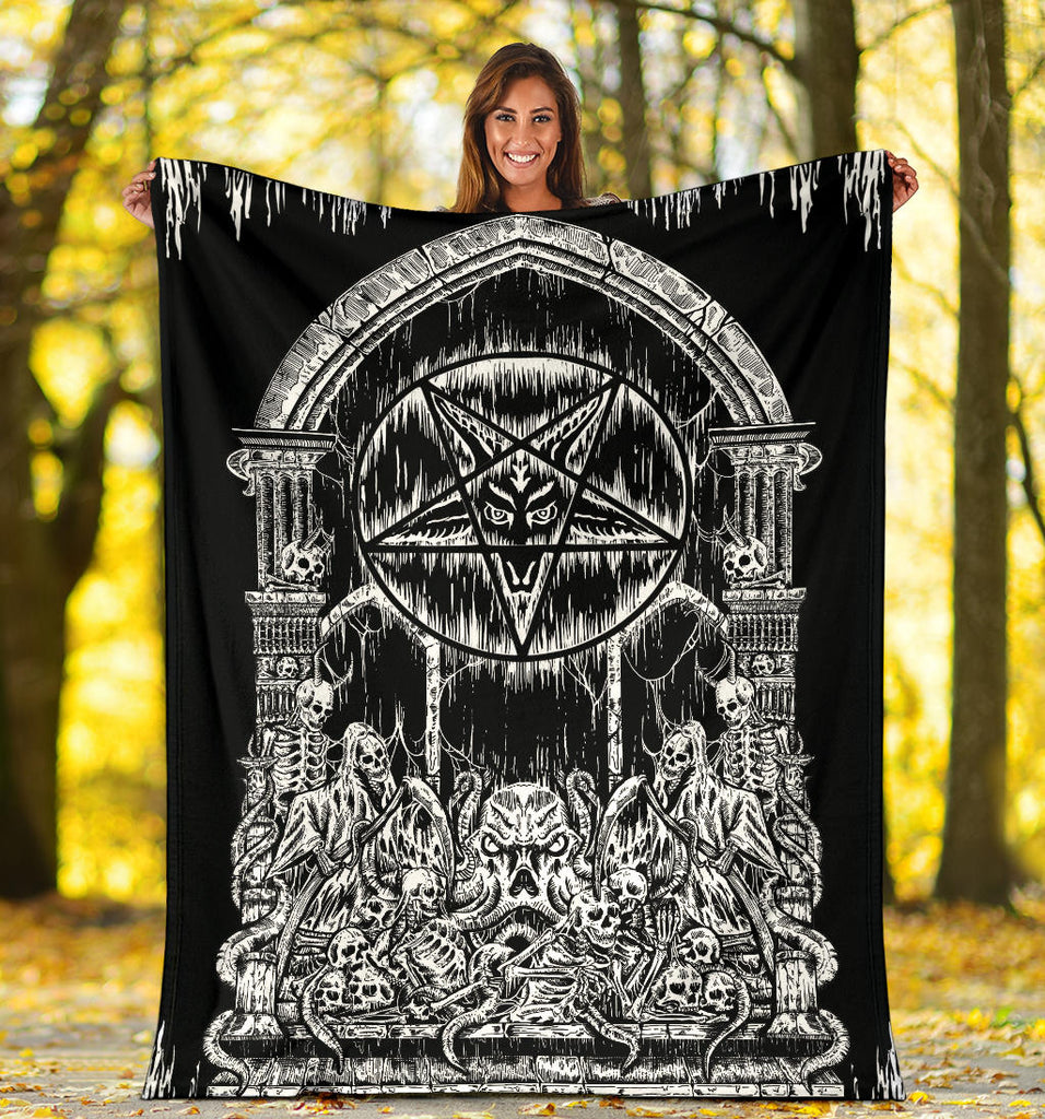 Skull Skeleton Satanic Pentagram Drip Shrine Blanket
