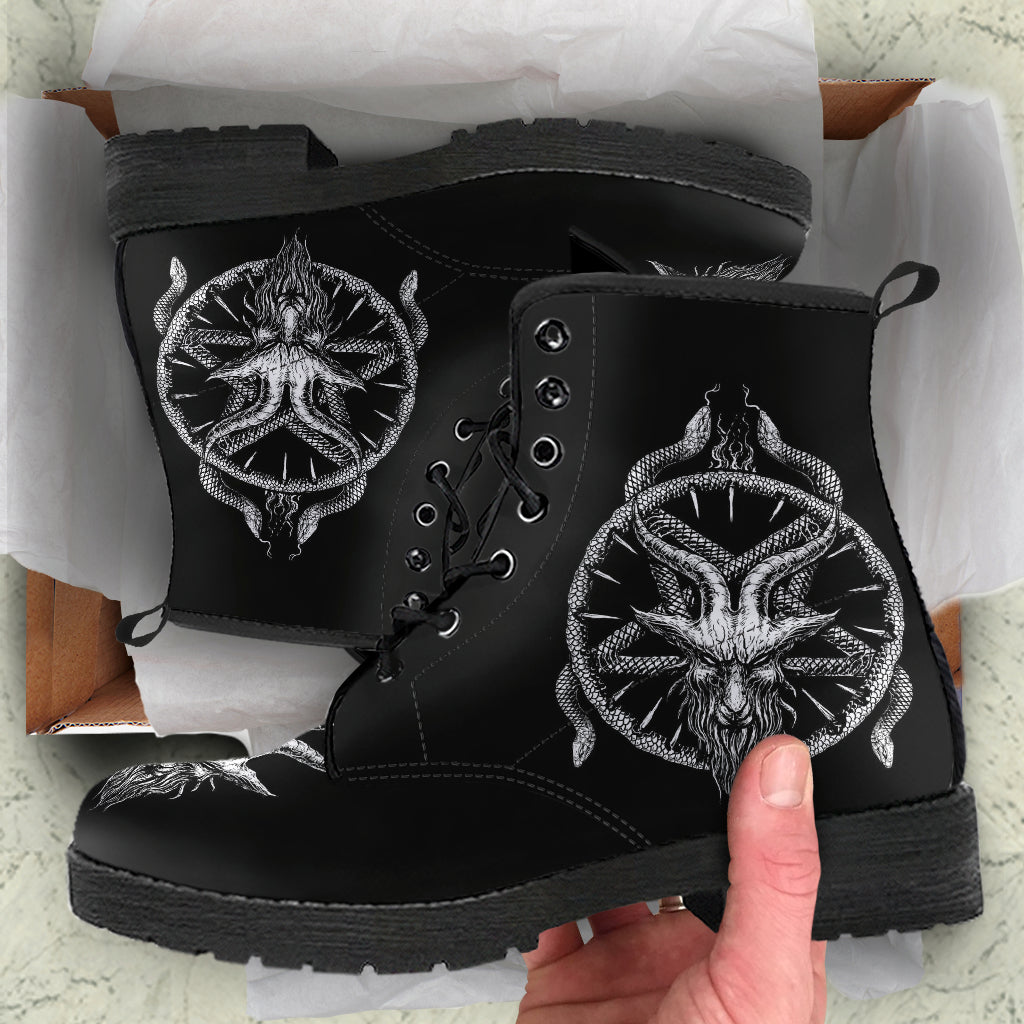 Skull Satanic Goat Satanic Pentagram Serpent Leather Boots Large Goat Version