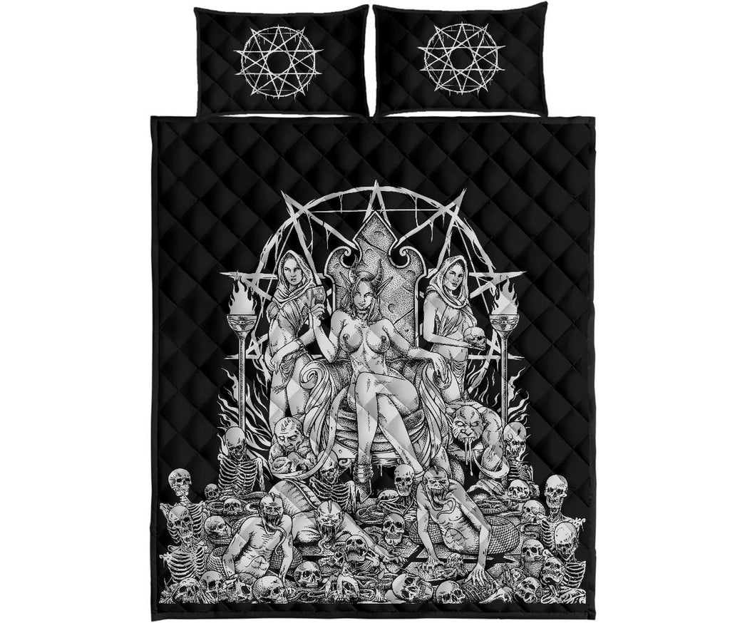 Skull Demon Serpent Flesh Gluttony Throne Quilt 3 Piece Set Black And White