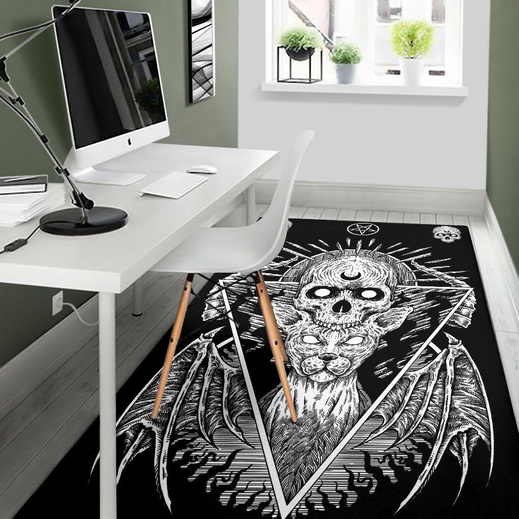 Gothic Skull Demon Cat With Inverted Pentagram Rug