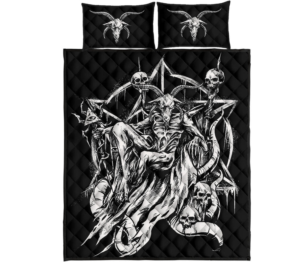 Skull Satanic Goat Impaled Skull Throne Quilt Large Goat Version 3 Piece Set