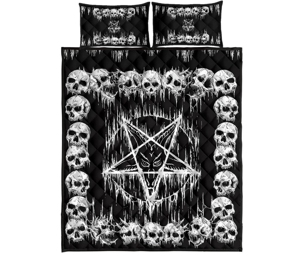 New! Skull Satanic Pentagram Drip Quilt 3 Piece Set With Pillow Room On Top To Admire The View!