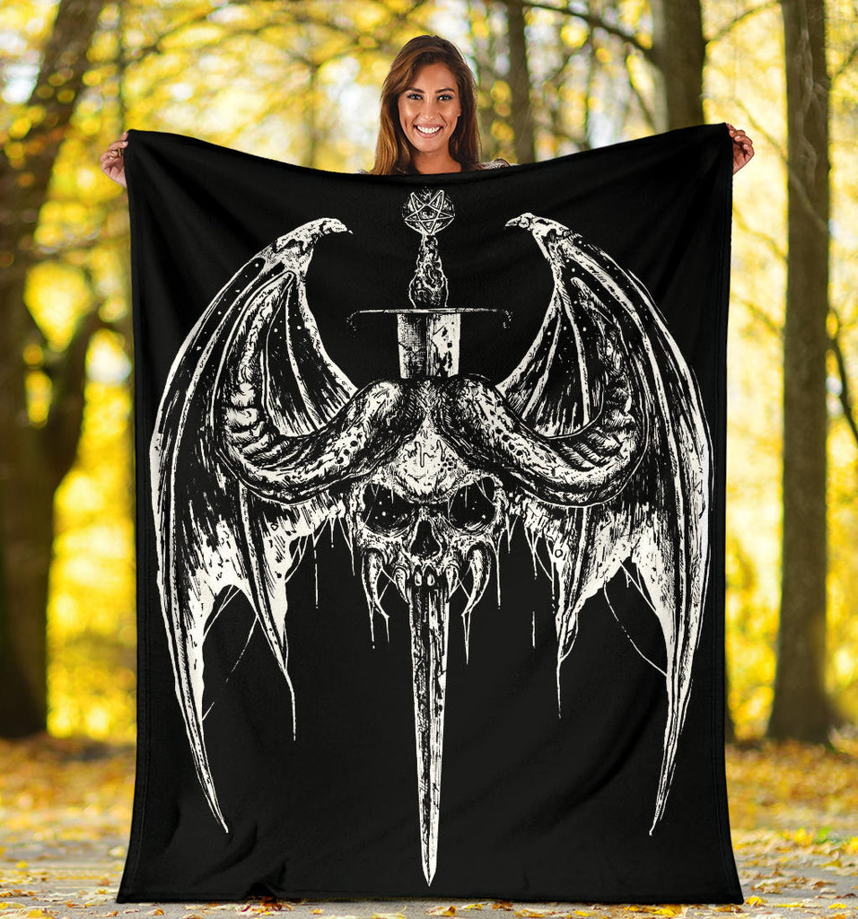 Skull Bat Wing Sword Blanket