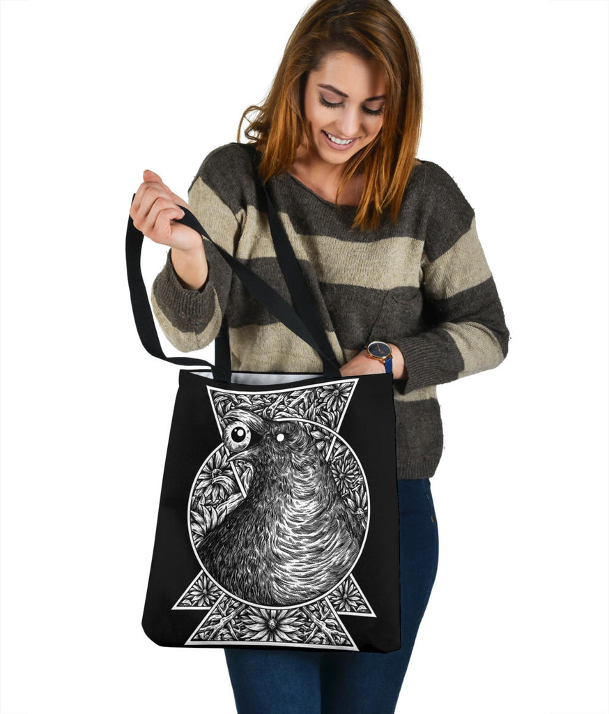 Gothic Black Crow Eye Large Tote Bag Black And White Version