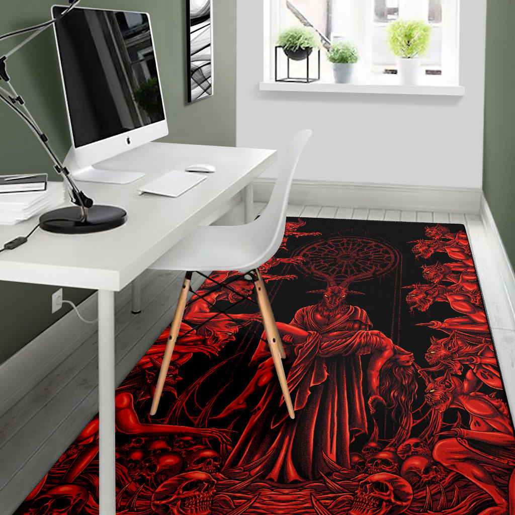 Skull Baphomet Goat Demon Frenzy Area Rug Blood Red