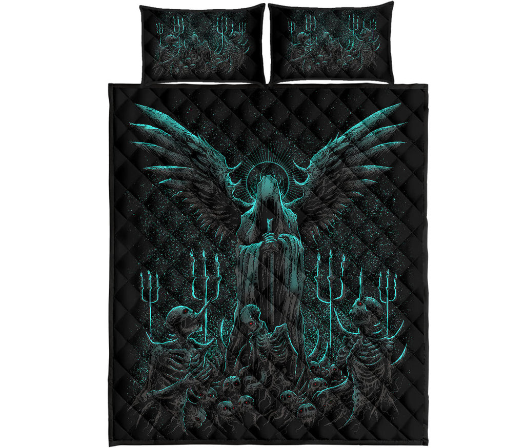Skull Skeleton Gothic Hooded Wing Demon Sword 3 Piece Quilt Set Awesome New Color