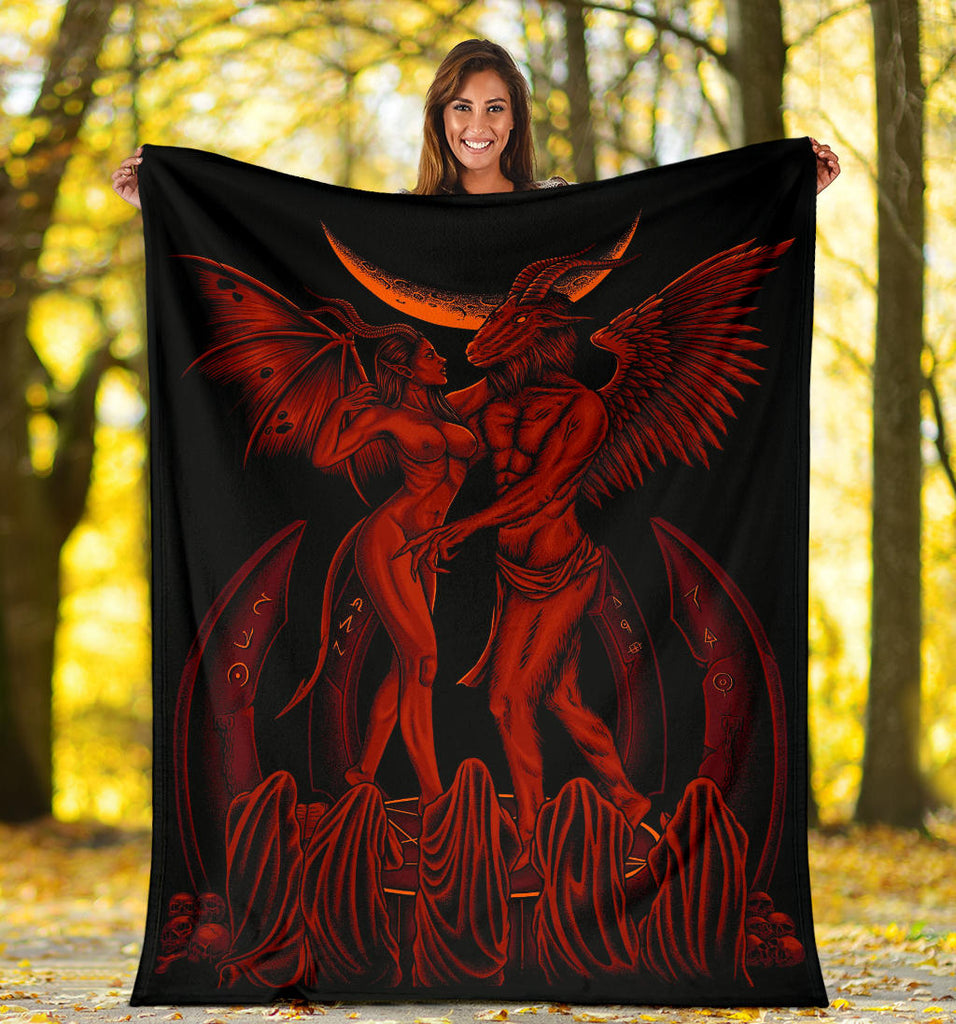 Skull Satanic Pentagram Baphomet Erotic Demon Shrine Blanket Blood Red Hell
