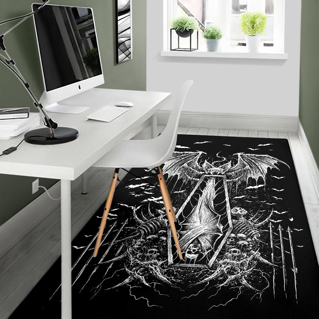 Skull Batwing Skeleton Coffin Shroud Area Rug Awesome Black And White