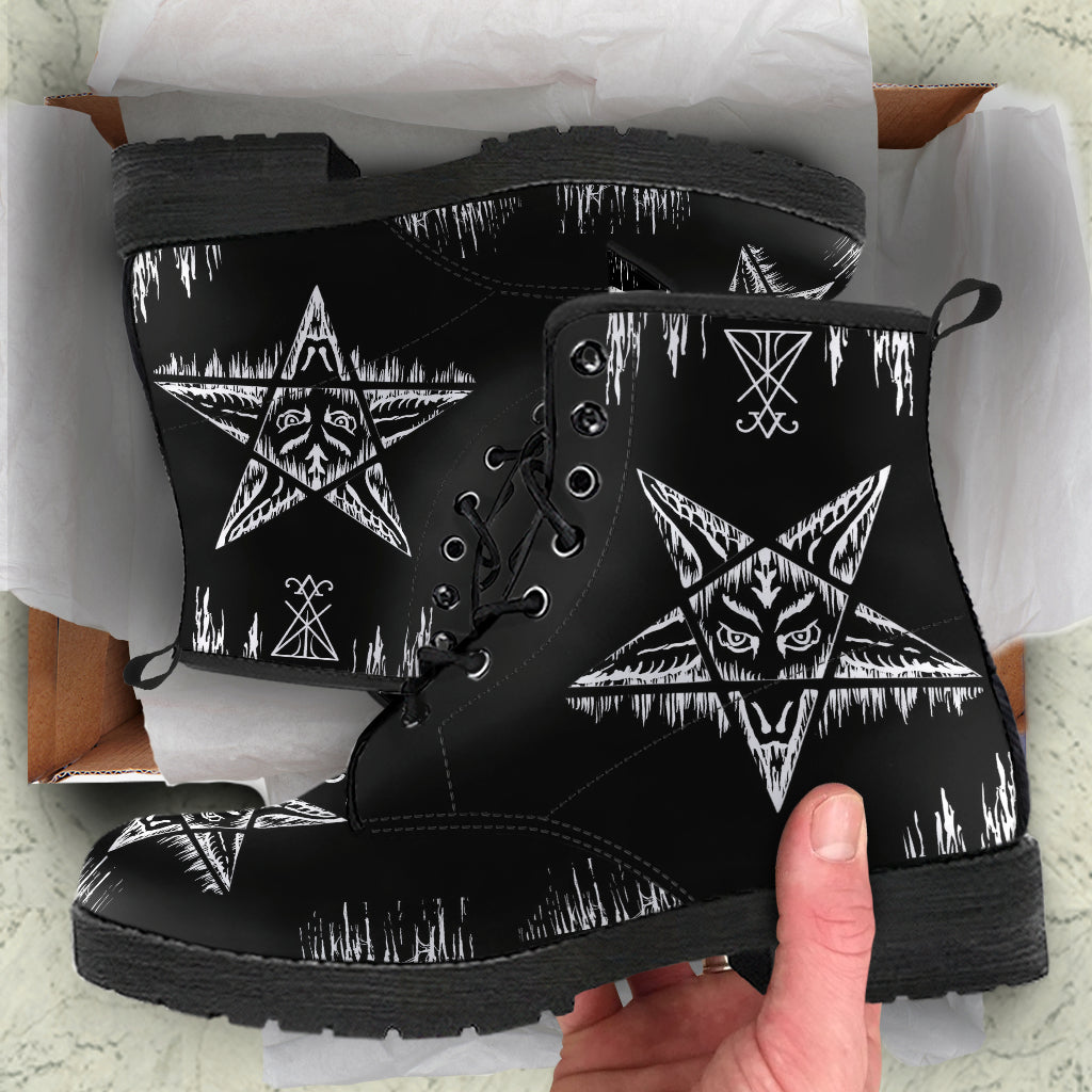 Satanic Pentagram Drip Leather Boots Large Pentagram Lucifer Version