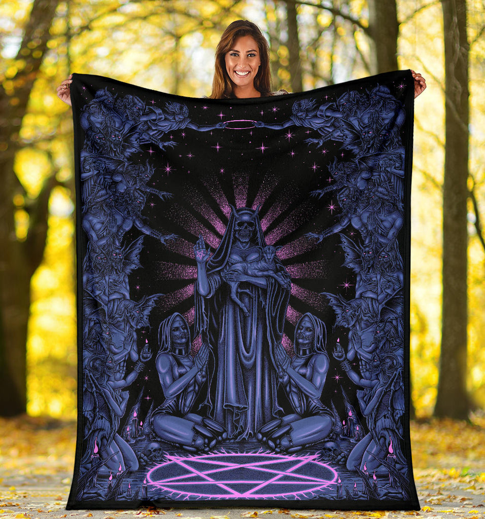 Satanic Pentagram Palm Demon Nun Demon Bombardment Blanket Awesome Night Blue Pink