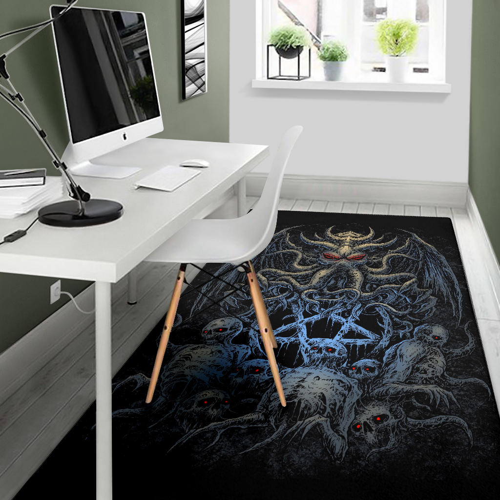Skull Skeleton Demon Octopus Satanic Pentagram Area Rug Night Blue Version
