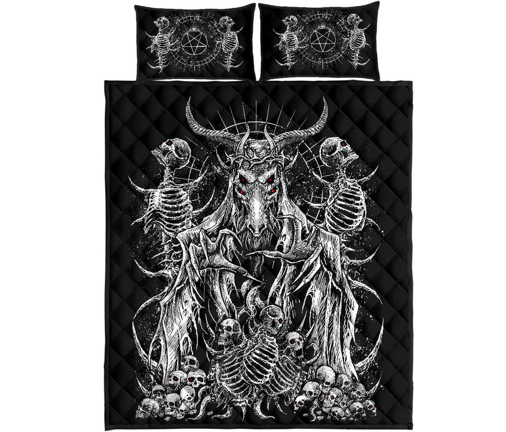 4 Eyed Crowned Goat 3 Piece Quilt Set Black And White Red Eye