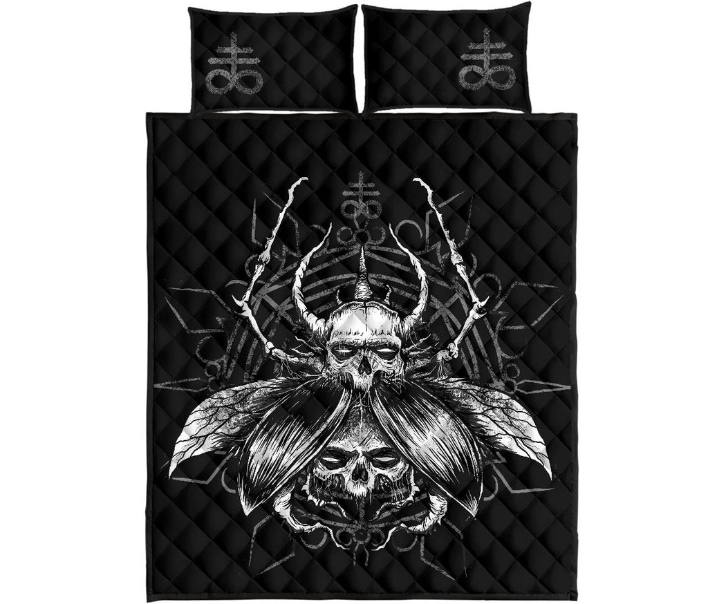 Skull Gothic Satanic Fly Quilt 3 Piece Bed Set