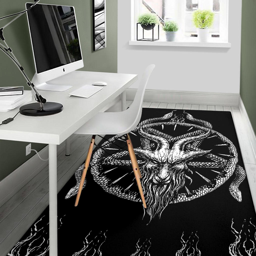 Skull Satanic Demon Goat Satanic Pentagram Serpent Area Rug Large Goat Version Black And White