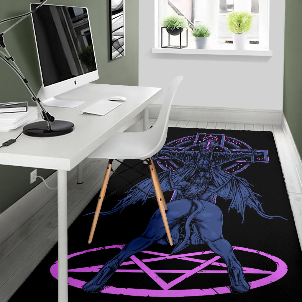 Skull Satanic Pentagram Demon Priest Crucified Area Rug Erotic Blue Pink