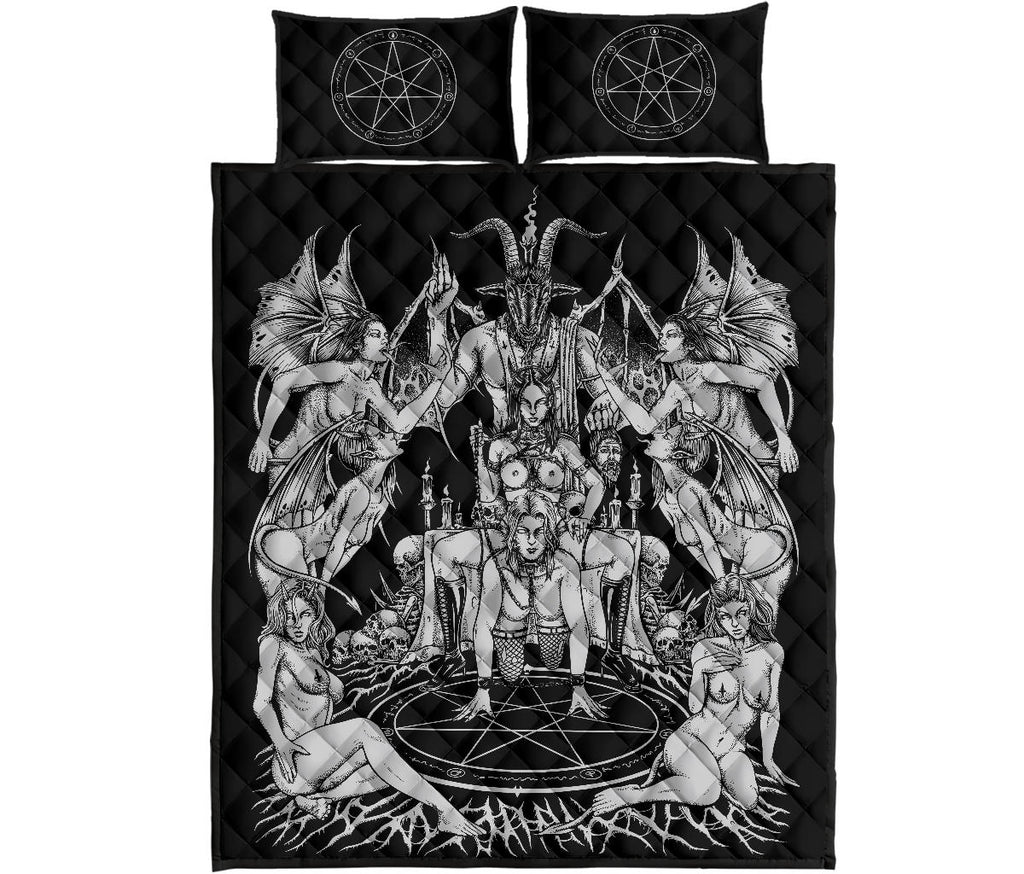 Skull Satanic Pentagram Batwing Demon Baphomet Savior Head Flesh Party 3 Piece Quilt