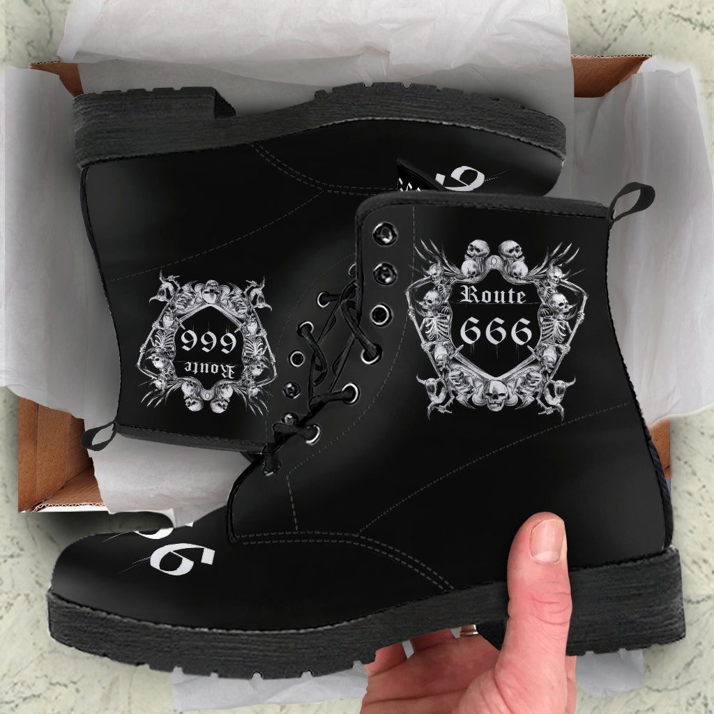 Skull Skeleton Route 666 Leather Boots