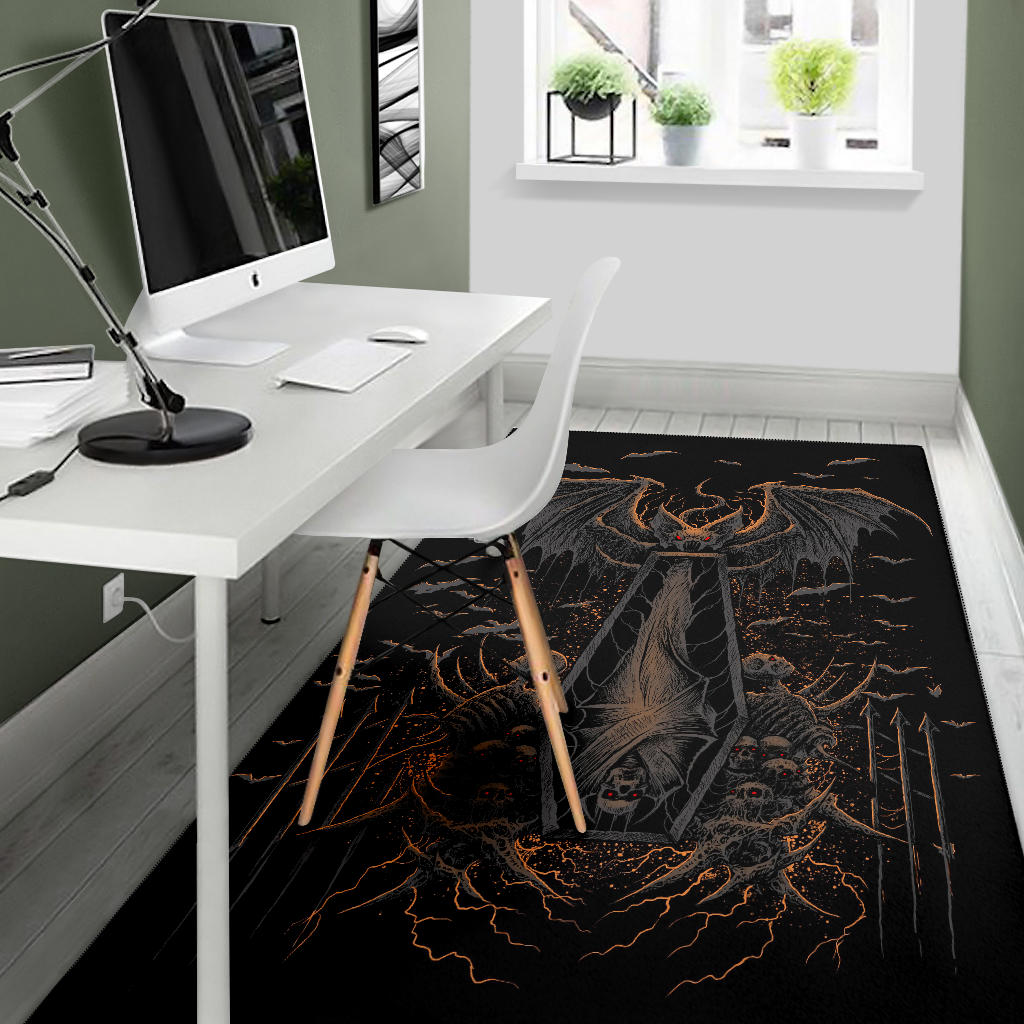 Skull Batwing Skeleton Coffin Shroud Area Rug Awesome Dark Version Red Eye