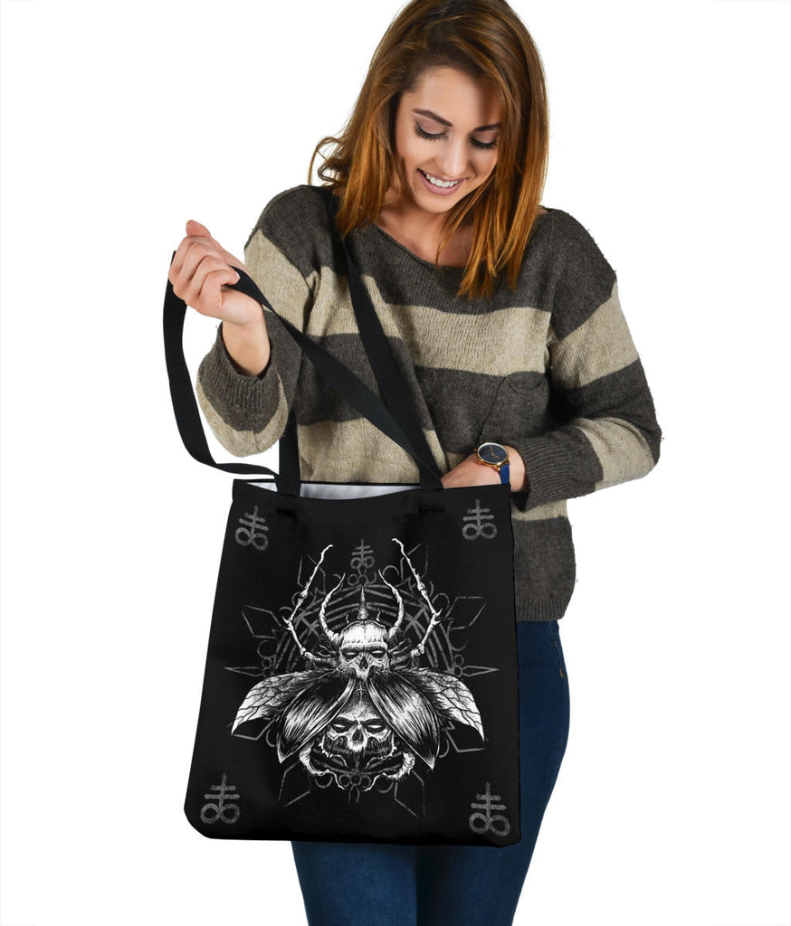 Skull Gothic Satanic Fly Large Tote Bag