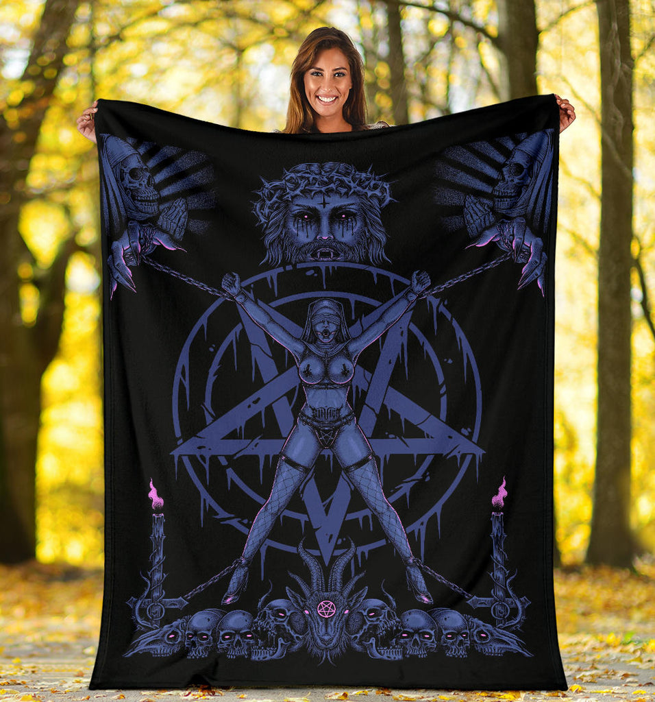Skull Satanic Pentagram Demon Chained To Sin And Lovin It Part 2 - Blanket Erotic Blue Pink