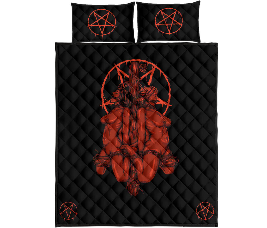 Satanic Pentagram Satanic Cross Been Caught Lying Quilt 3 Piece Set Color Version