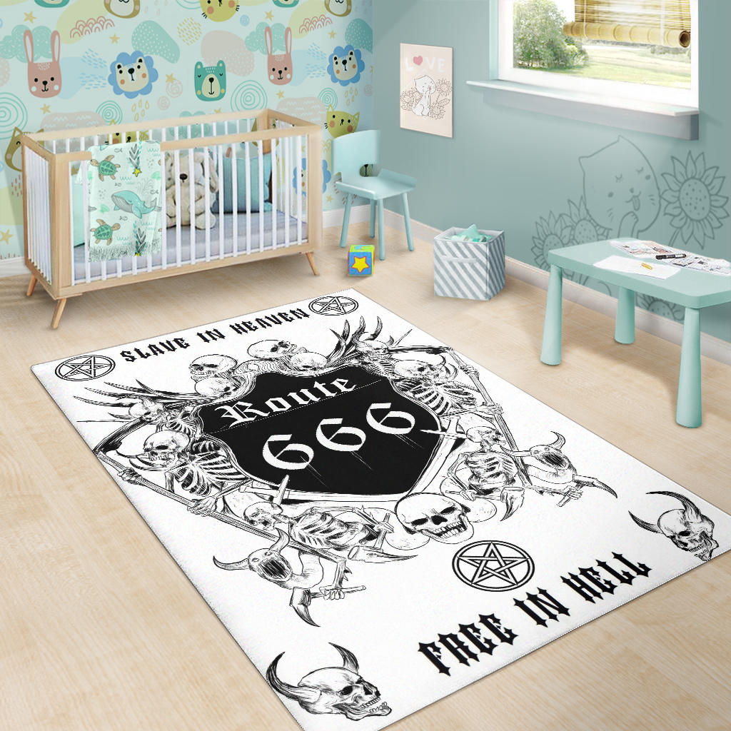 Satanic Skull Demon Inverted Pentagram Route 666 Area Rug