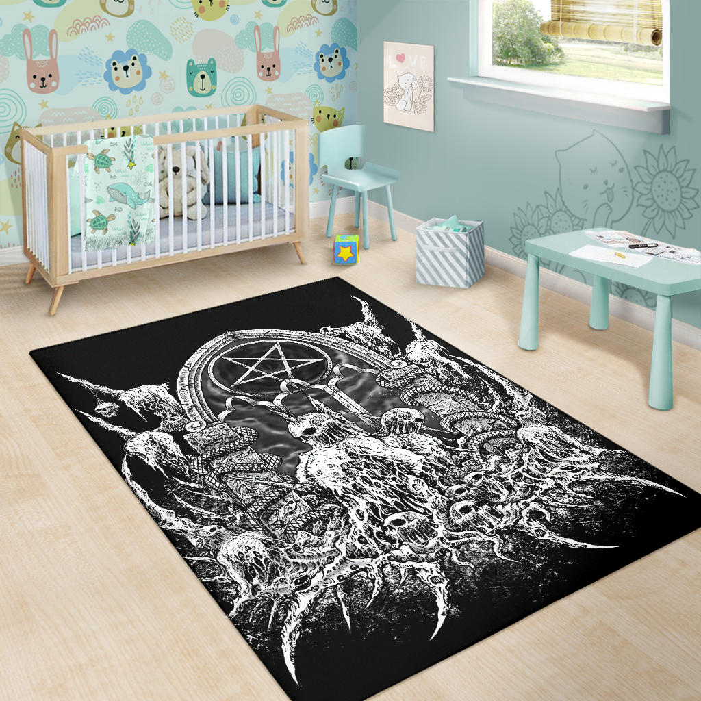 Skull Satanic Pentagram Shrine Black And White Large Print Version