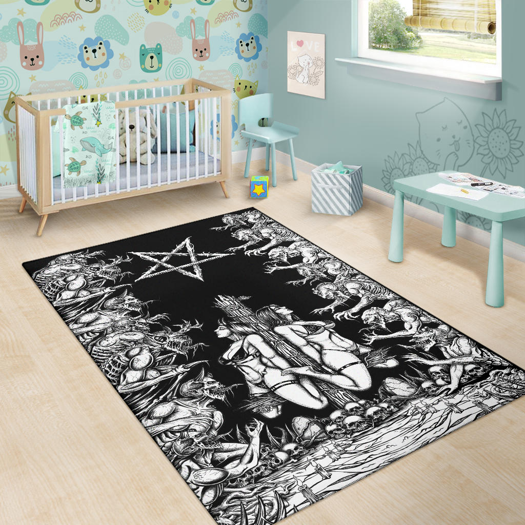 Satanic Area Rug Skull Satanic Wood Cross Demon blitzkrieg Area Rug Black And White Edi ...