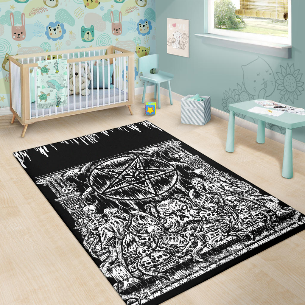 Satanic Area Rug Skull Skeleton Satanic Pentagram Shrine Area Rug – blended extreme