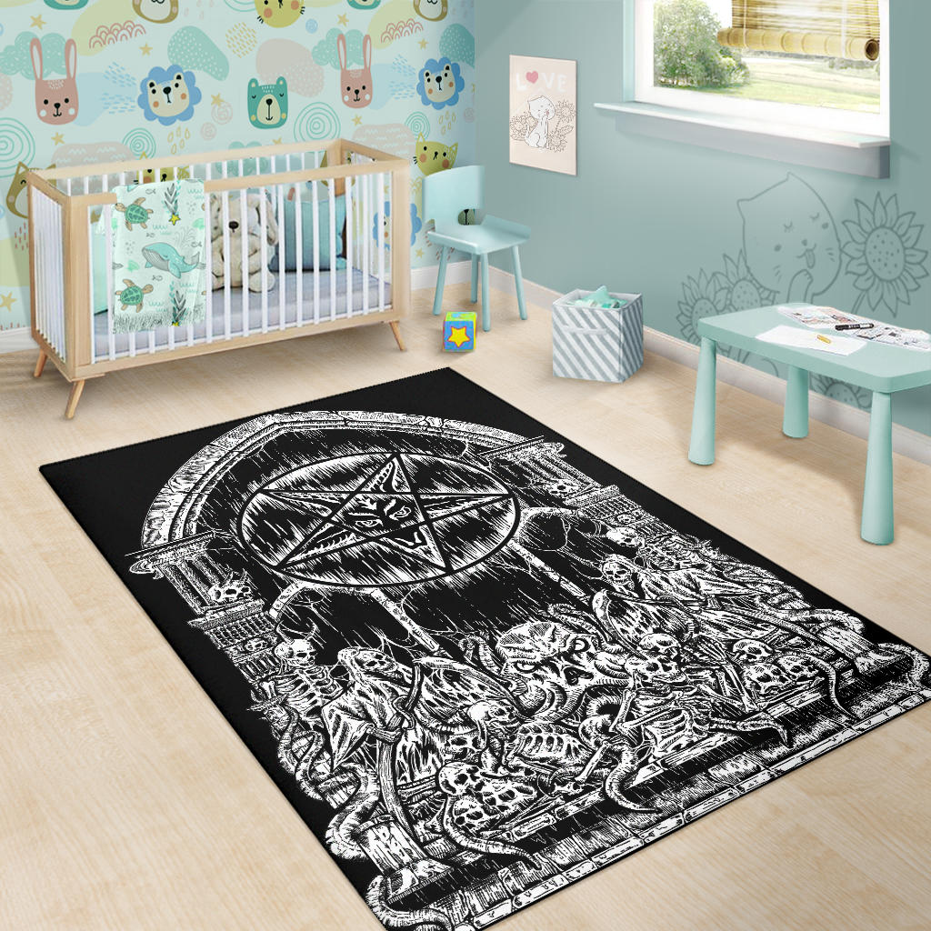 Satanic Area Rug Skull Skeleton Demon Satanic Pentagram Shrine Area Rug – blended extreme