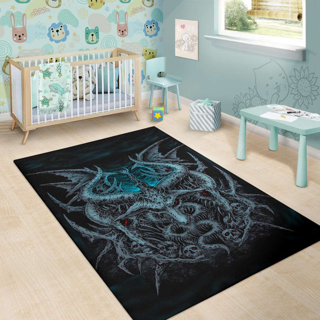 Skull Satanic Goat Demon Wing Area Rug Awesome Blue