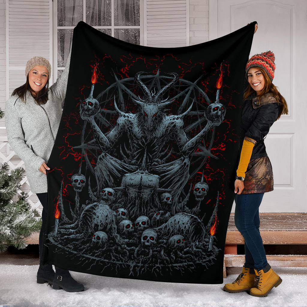 Skull Skeleton Satanic Goat Eternal Impaled Torment Skull Candle Trophy Blanket Color Version