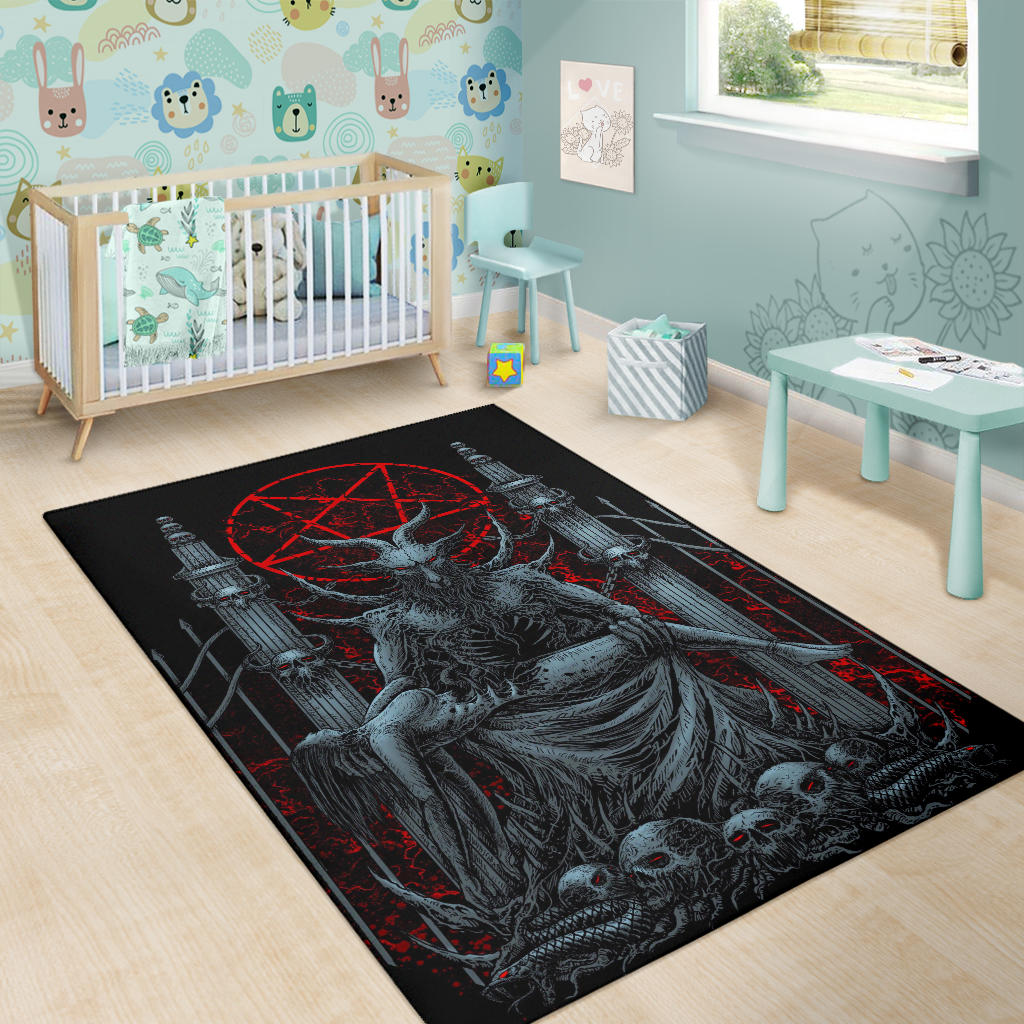 skull Satanic Goat Satanic Pentagram Serpent Delivered To The Pearly Gates Area Rug Color Version