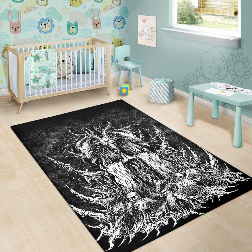 Skull Satanic Goat Original Large Print Area Rug Black And White