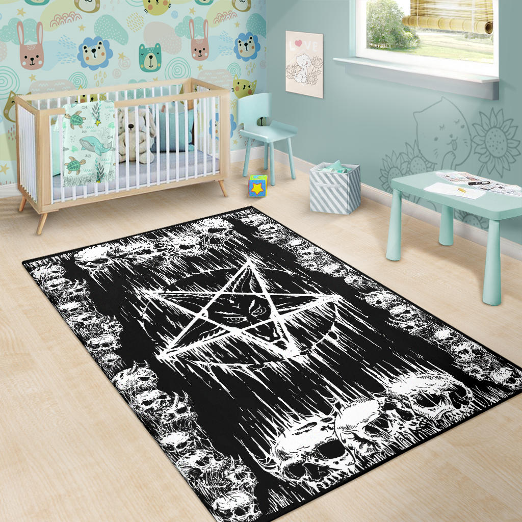 Cryptid Area Rug Satanic Skull Melting Inverted Pentagram Area Rug – blended extreme