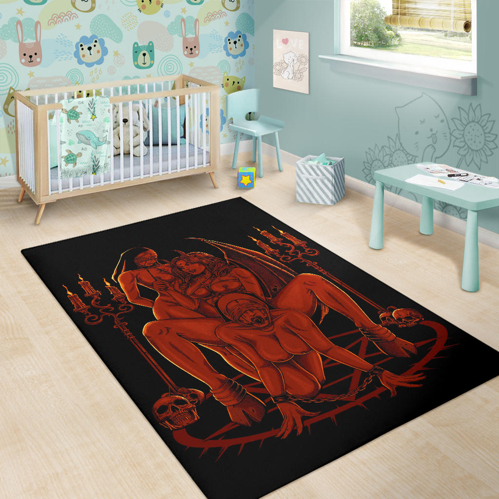 Skull Satanic Pentagram Candle Satanic Cross Erotic Possession Area Rug New Flame Red