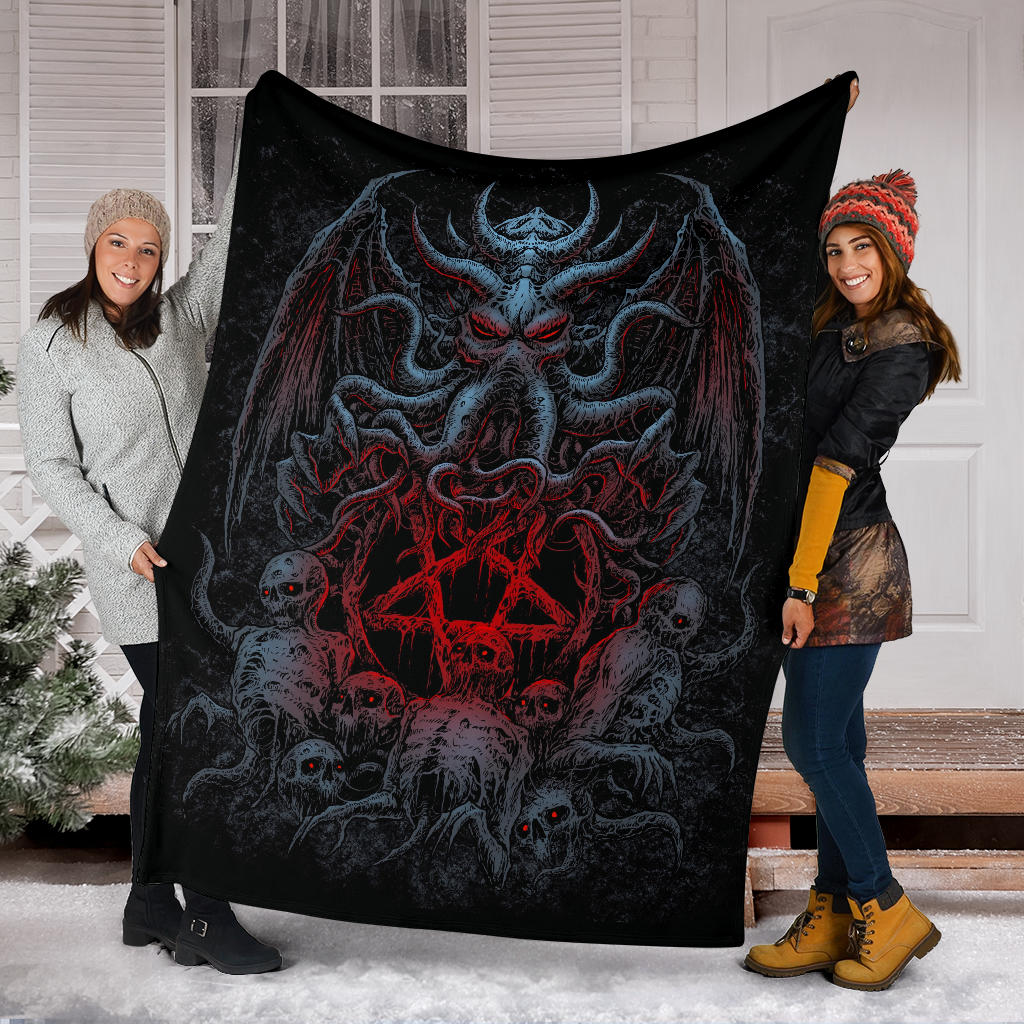 Skull Satanic Pentagram Demon Octopus Blanket Color Version
