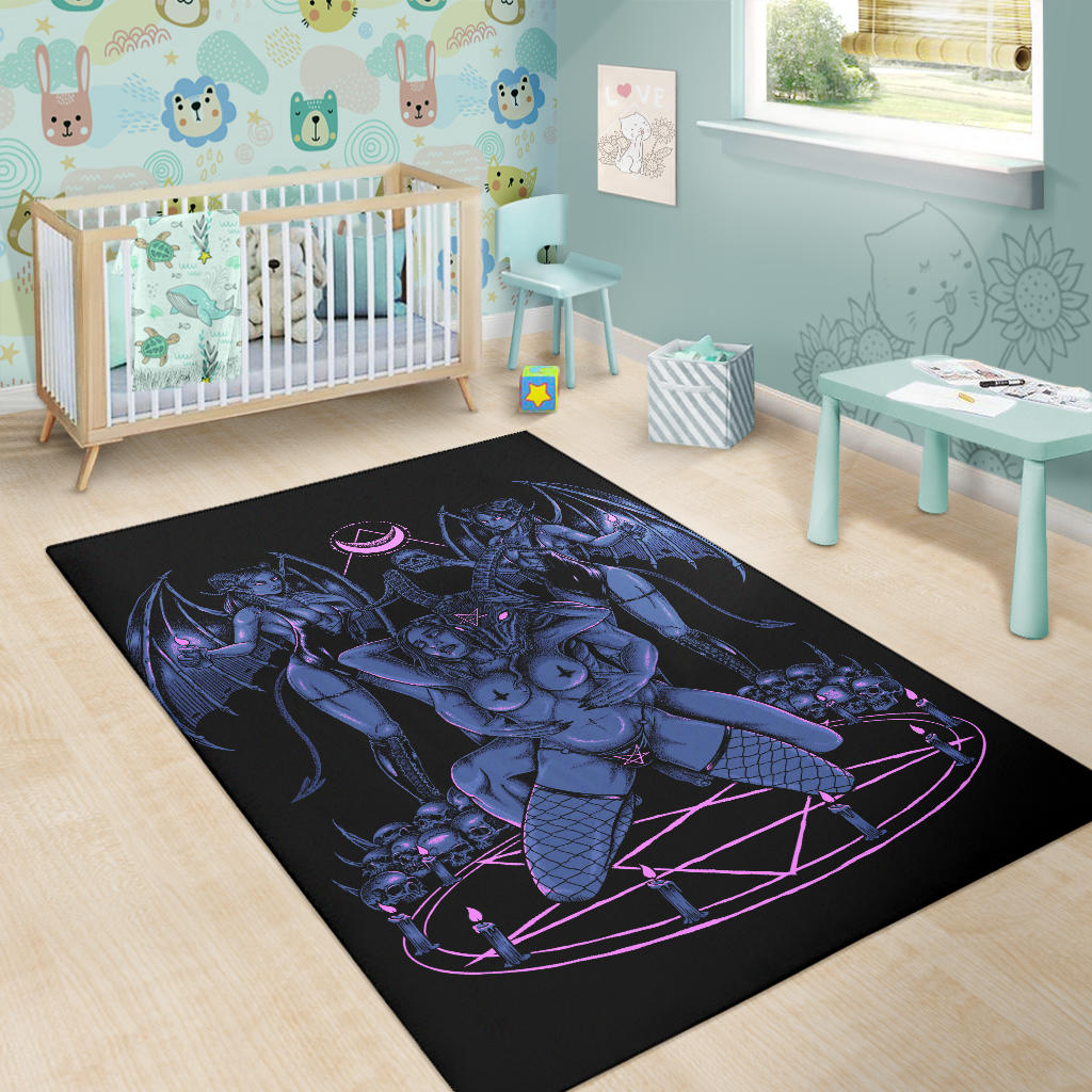 Skull Baphomet Erotic Revel In Freedom And Realize It Throne Area Rug Sexy Blue Pink