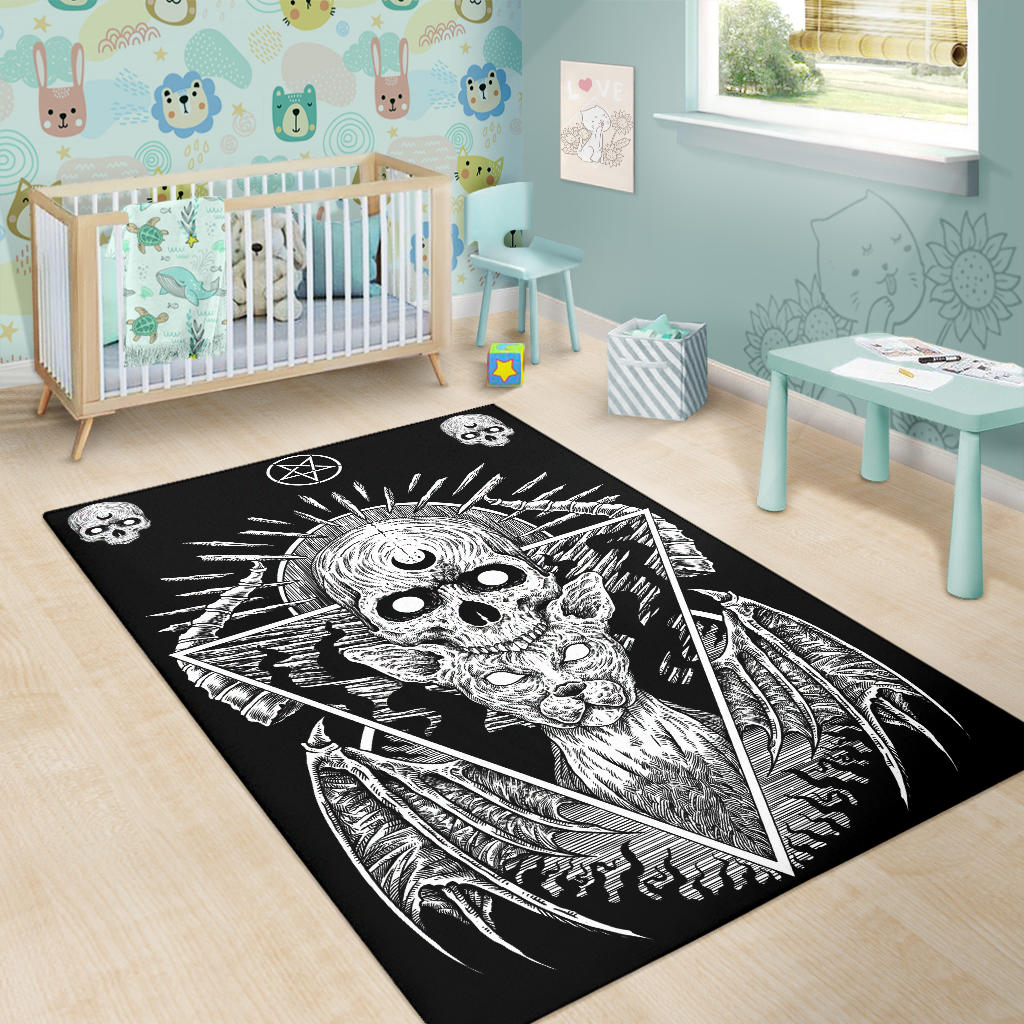 Gothic Skull Demon Cat With Inverted Pentagram Rug