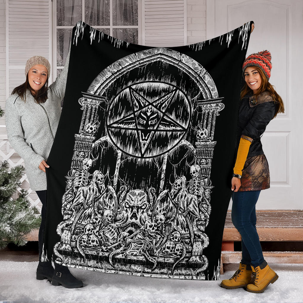 Skull Skeleton Satanic Pentagram Drip Shrine Blanket