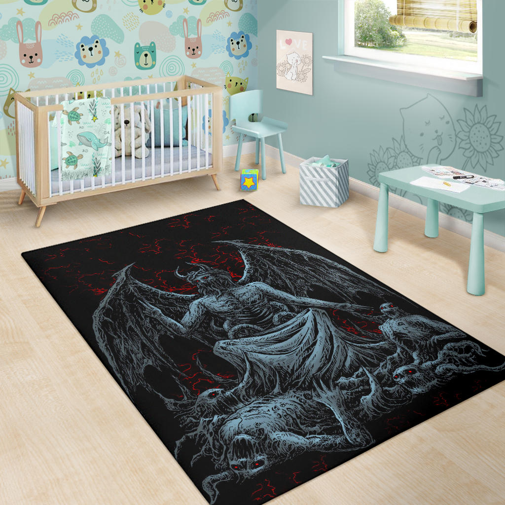 Skull Skeleton Satanic Bat Wing Demon God Area Rug Color Version
