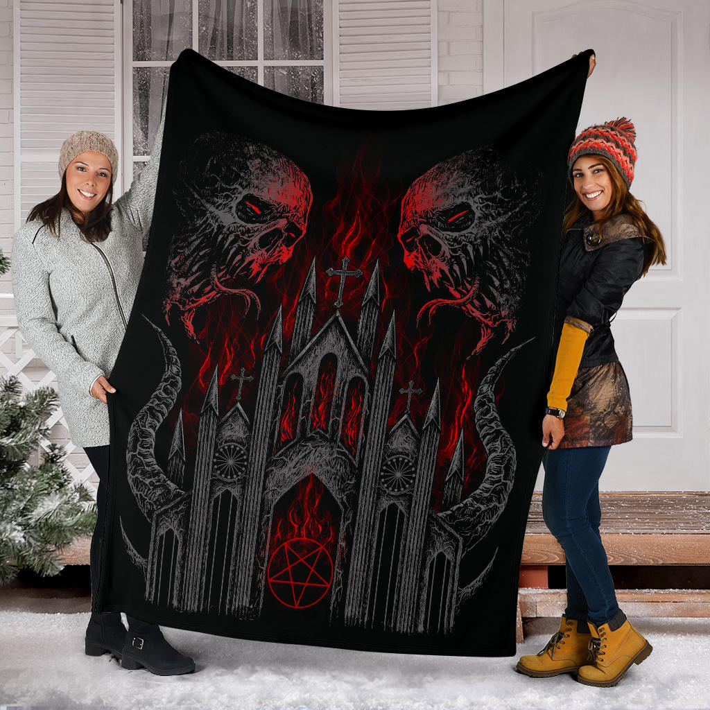 Skull Demon Satanic Pentagram Church Flame Blanket