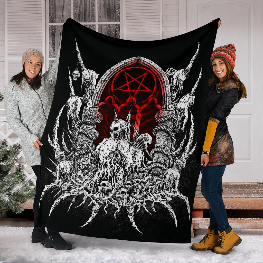 Skull Satanic Pentagram Shrine New Red With White Blanket