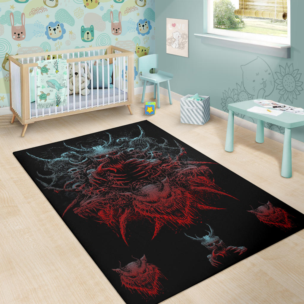 Skull Demon Wolf With Glowing Demon And Wolf Eyes Color Version Area Rug