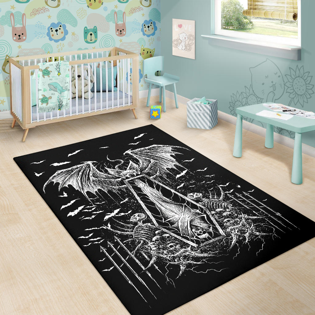 Skull Batwing Skeleton Coffin Shroud Area Rug Awesome Black And White