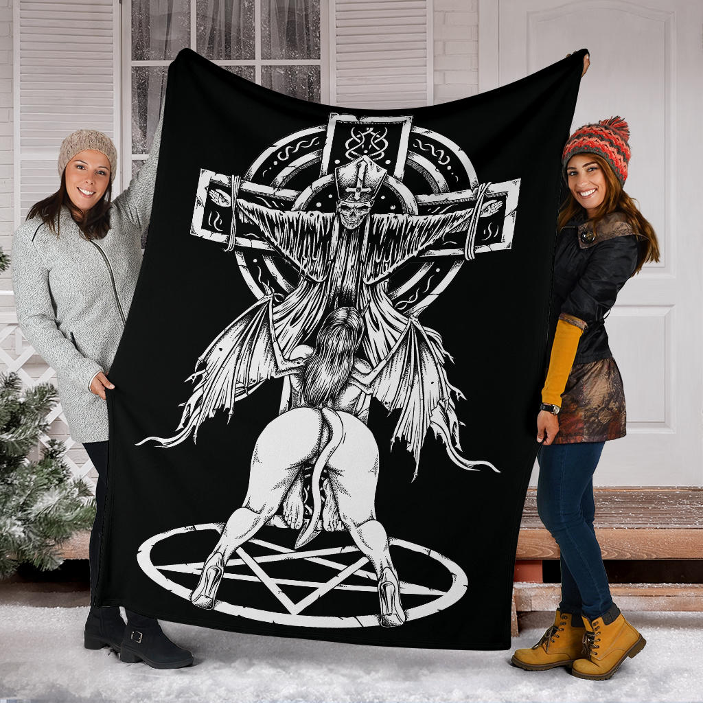 Skull Satanic Pentagram Demon Priest Crucified Blanket